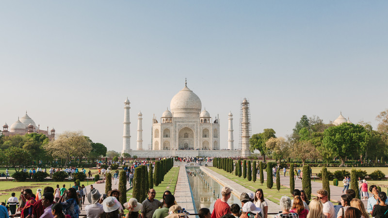 The Taj Mahal on a bright sunny day in India