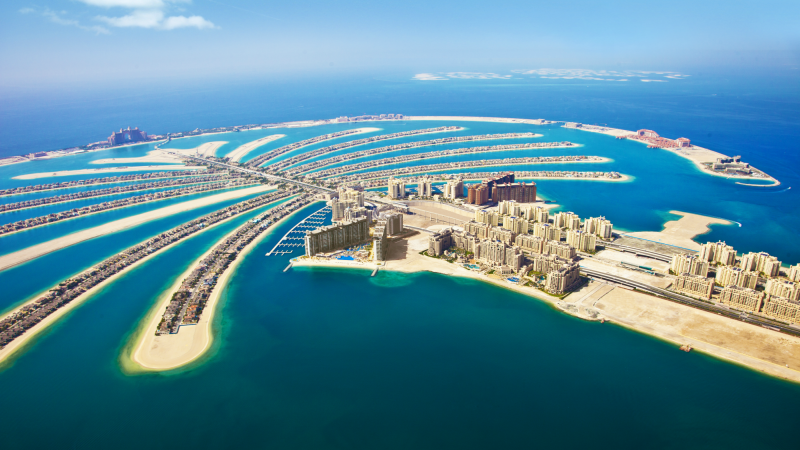 A birds-eye view of Palm Islands in Dubai