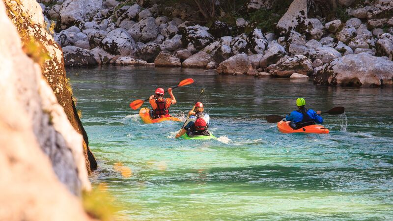 A group of kayakers in Slovenia