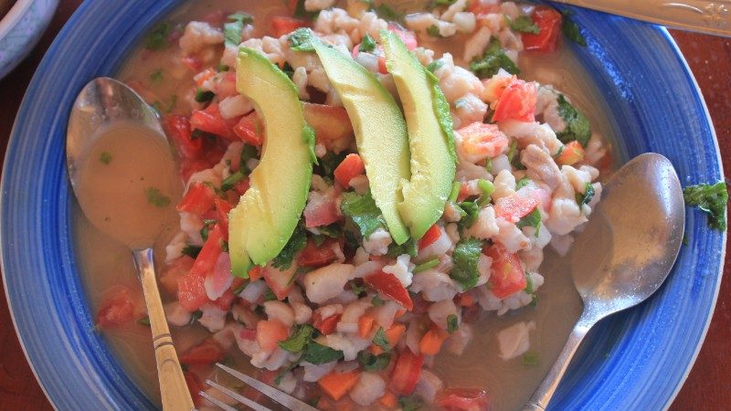 A bowl of ceviche and avocado