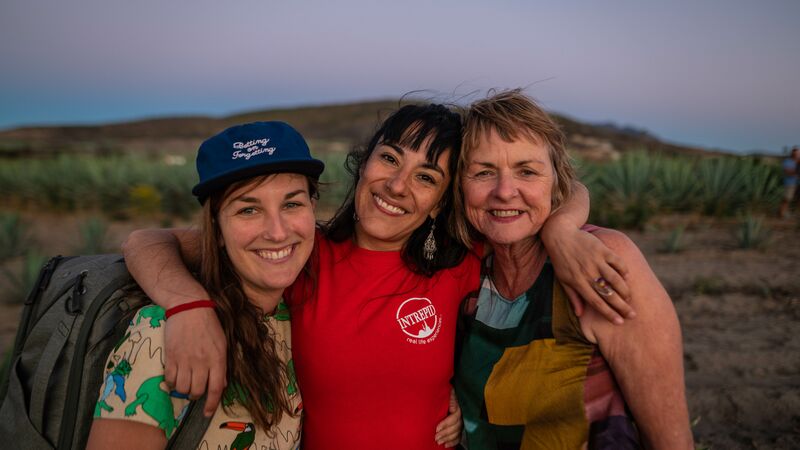 Three smiling women in Mexico