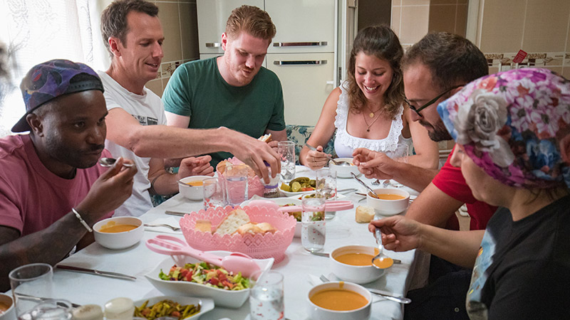 Eating after a Cappadocian cooking class.