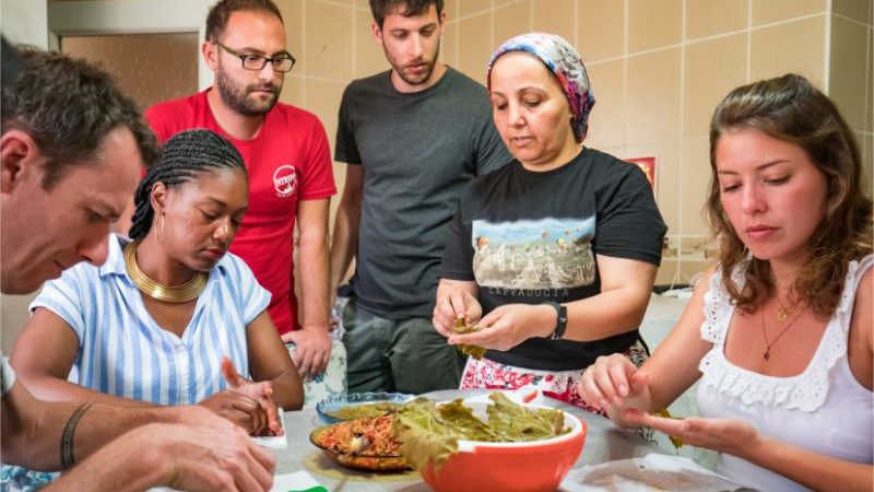 A group of travellers at a cooking class in Cappadocia