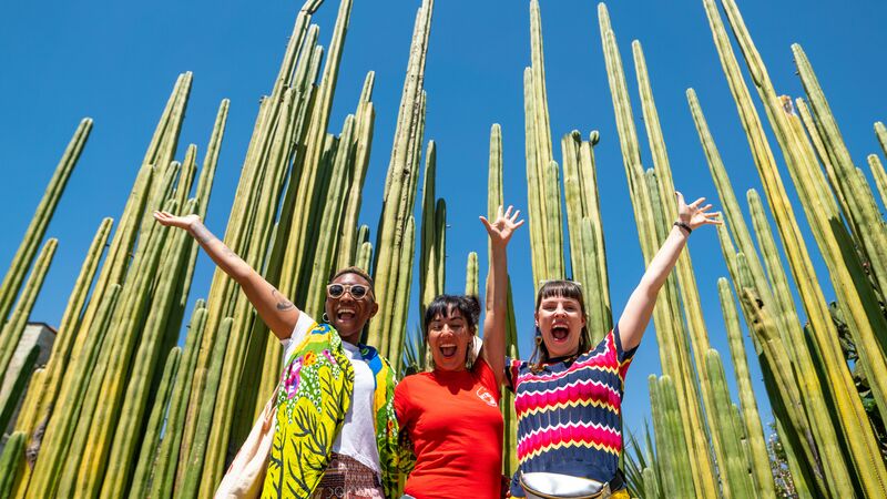 Three girls at the cactus garden