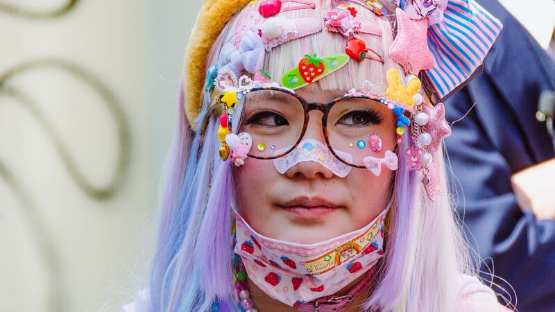 Girl dressed in bright clothes in Harajuku, Tokyo