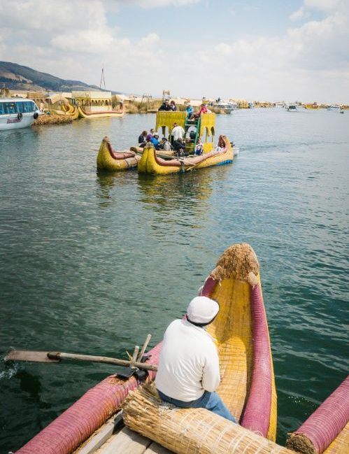 Boats on Lake Titicaca in Peru