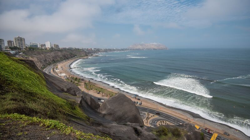 A beach and road in Lima, Peru.