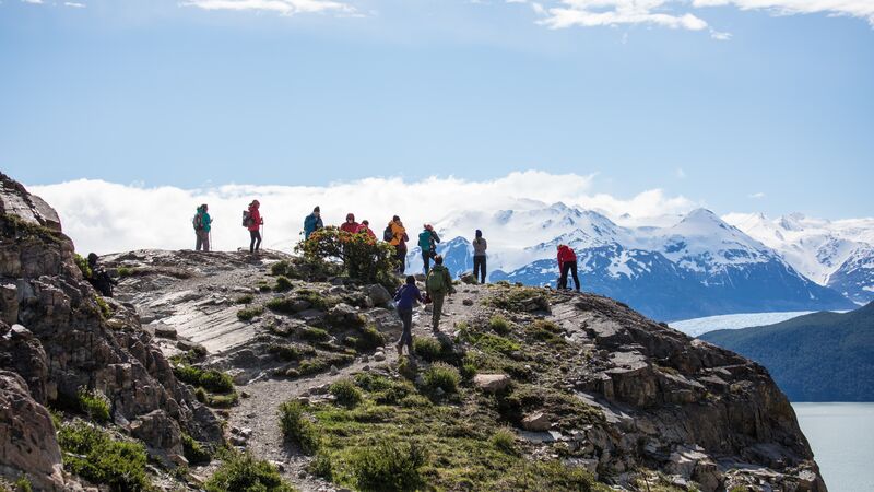 A group of people trekking in Patagonia