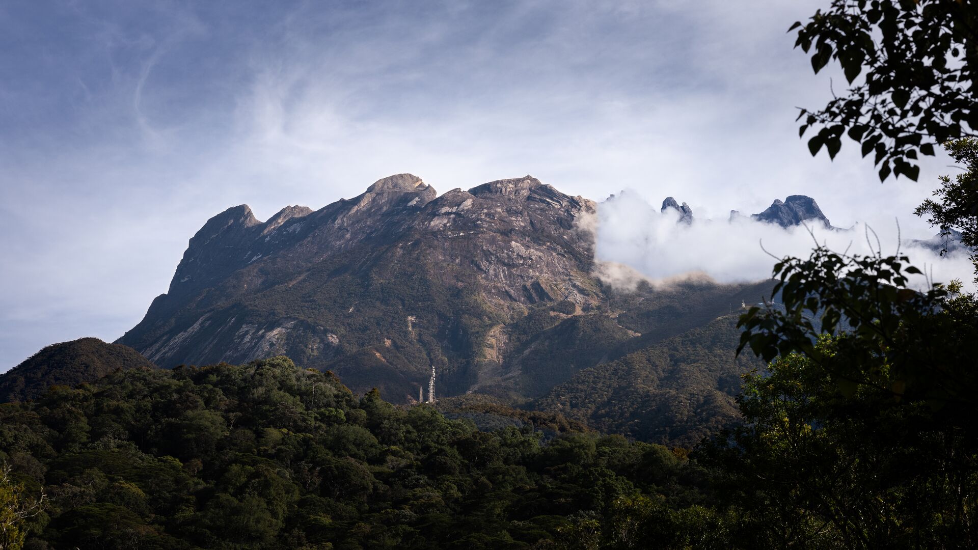 Mt Kinabalu looming over the rainforest