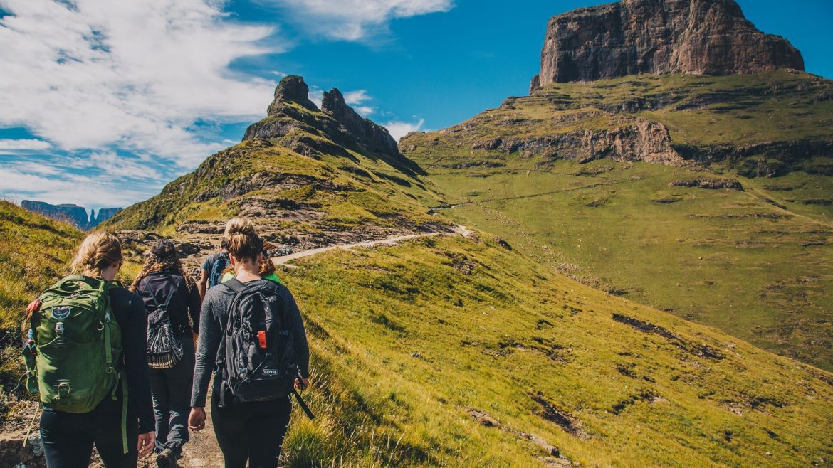 Hikers walking in the Drakensberg, South Africa