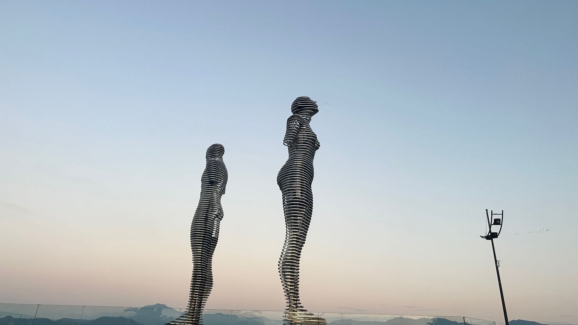 The art installation of two people standing in Batumi, Georgia