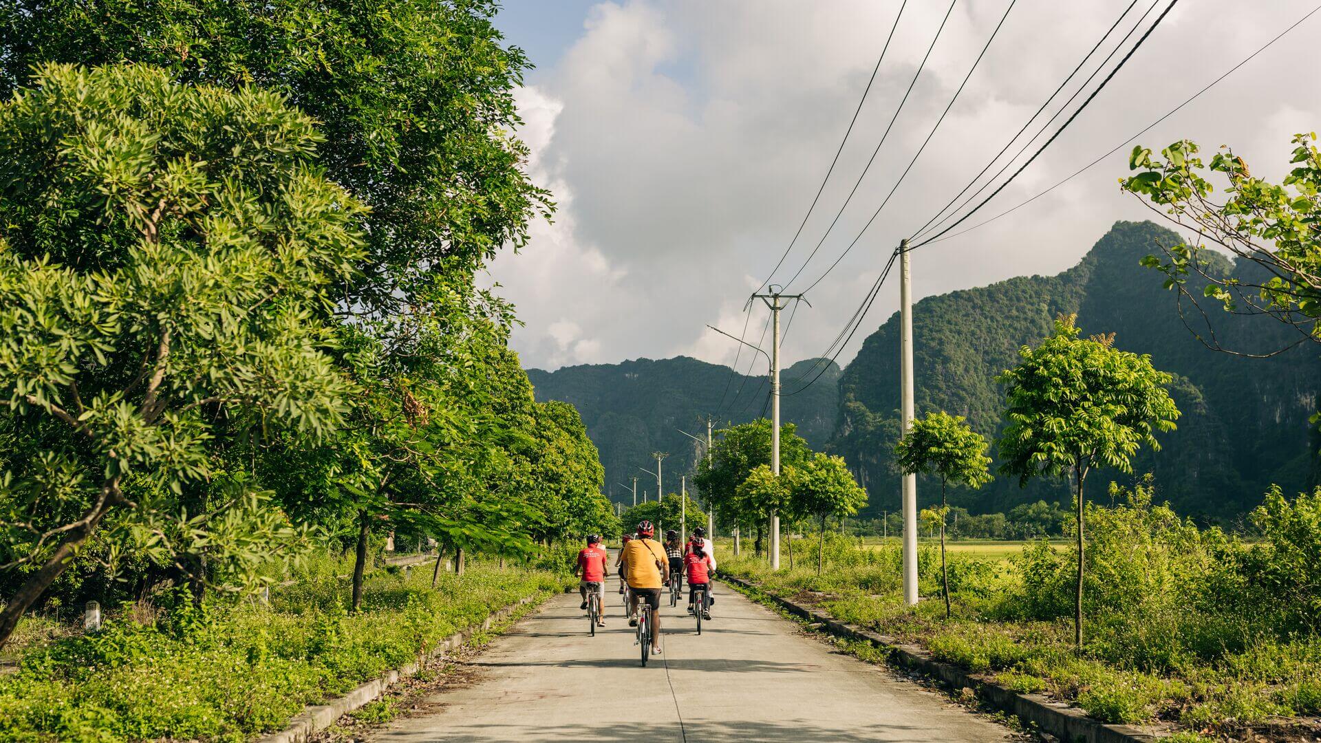 Cycling through the green valleys of Ninh Binh, Vietnam