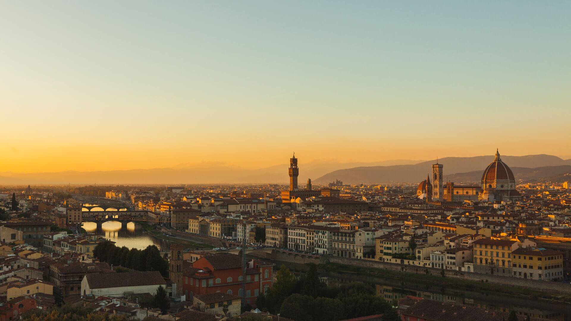 View of Florence at sunset from high above