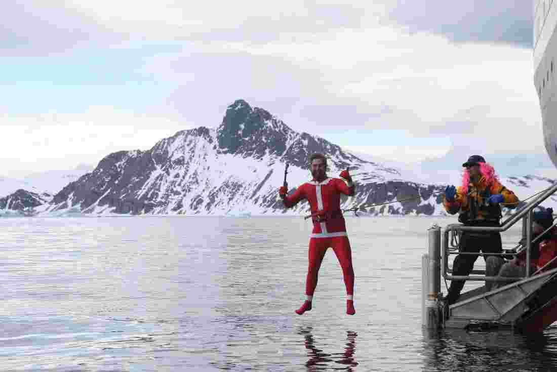 Polar plunge in a Santa suit