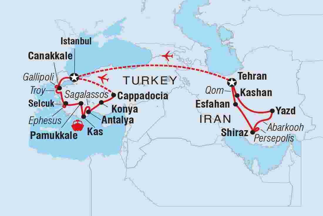 Map of Premium Iran & Turkey including Turkey and Iran, Islamic Republic Of